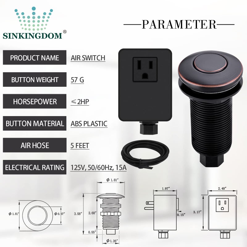 SINKINGDOM Garbage Disposal Air Switch Kit with with Long Button, Oil Rubbed Bronze (Brass Cover) - Image 2